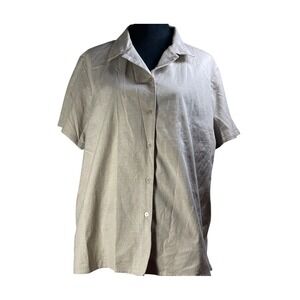 DENIM  CO Tan Linen Blend  Button Up Shirt Top Plus Size 1X granola girl earthy